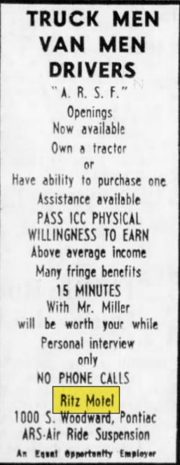 Ritz Motel - 1965 Ad (newer photo)